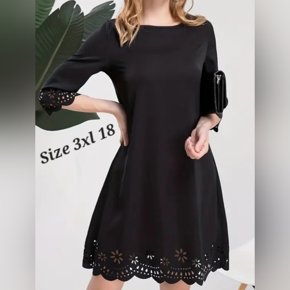 Laser Cut Black Dress 3XL 18 - 3/4 sleeve
